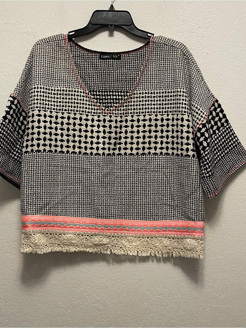 Gypsy 05 Global Village Short Sleeve Top Oversized M Multicolor Boho Hippie